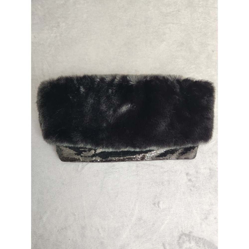 New AVEC LES FILLES Crop Top Black Zip Sequin Bottom Faux Fur Top Small S